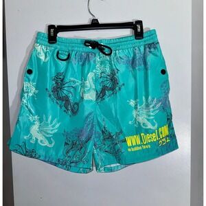 Diesel line blue‎ multicolored dragons swim trunks with snap pockets size medium